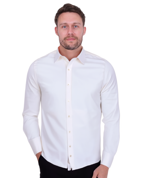 Cream Plain Double Cuff Shirt-Makrom