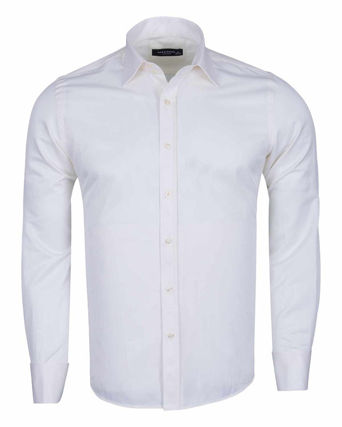 Cream Plain Double Cuff Shirt-Makrom