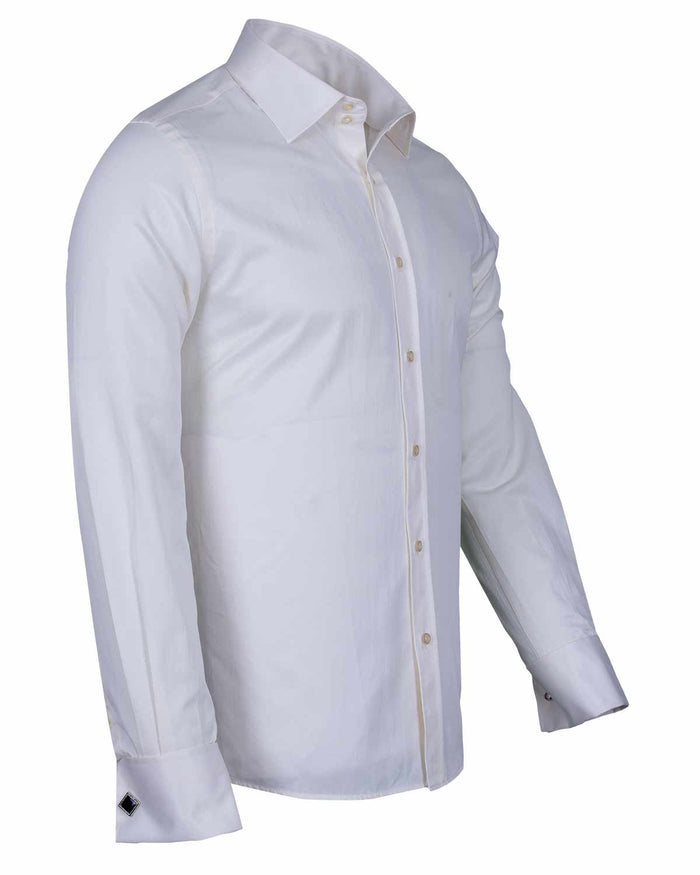 Cream Plain Double Cuff Shirt-Makrom