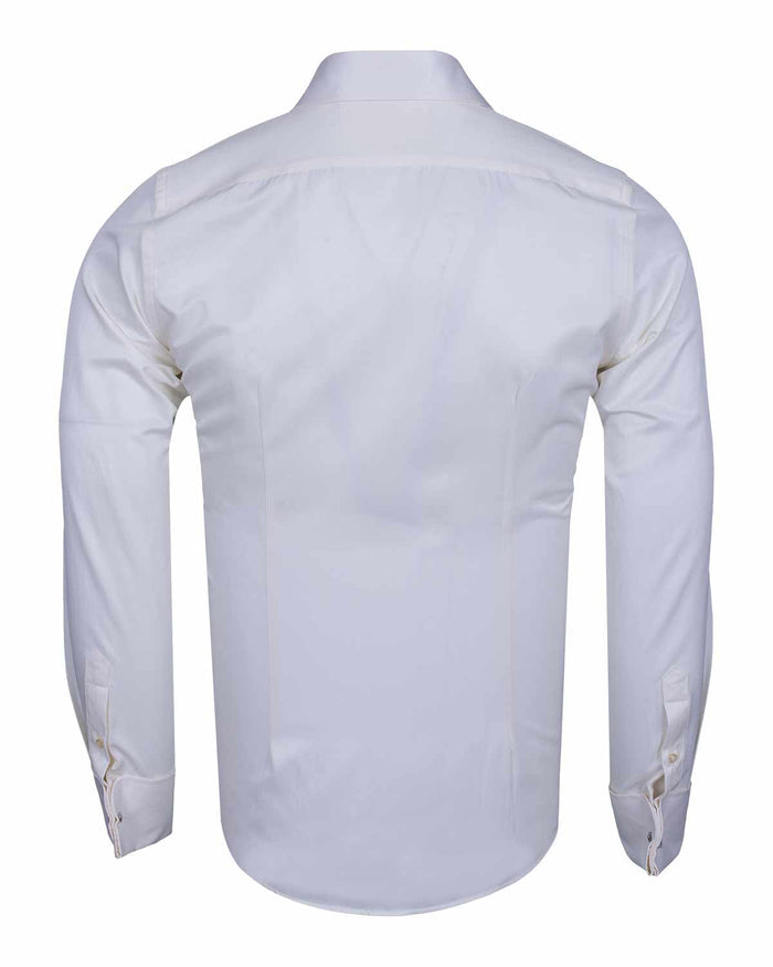Cream Plain Double Cuff Shirt-Makrom