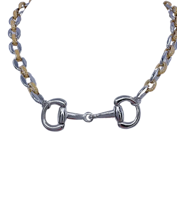 Crescent Horse Bit & Mixed Metal Chain Necklace