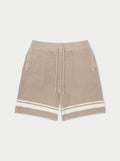 CROCHET KNITTED CONTRAST STRIPE SHORTS - BROWN