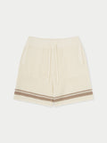 CROCHET KNITTED CONTRAST STRIPE SHORTS - OFF WHITE