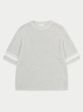 CROCHET KNITTED CONTRAST STRIPE T-SHIRT - GREY