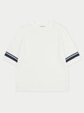 CROCHET KNITTED CONTRAST STRIPE T-SHIRT - WHITE