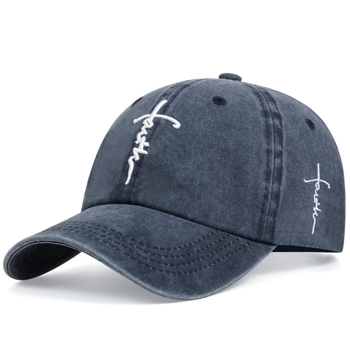Embroidered faith letter cap with an adjustable unisex fit, shown in a shopping view for simple design and detail comparison.
