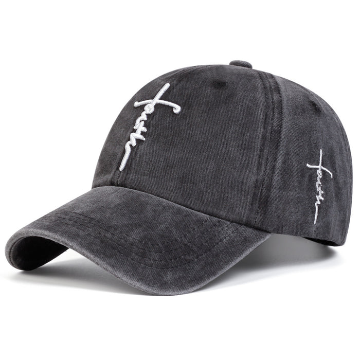 Embroidered faith letter cap available in black, navy blue, and pink, shown clearly for accurate color and detail comparison.
