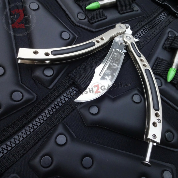 CSGO Silver Butterfly Knife SHARP Chrome Mirror Counter Strike Balisong