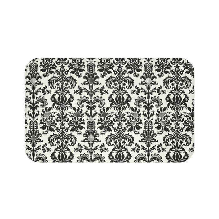 Black White Damask Bath Mat, Vintage Bath Rug, Traditional Bath Mat, Bathtub Mat, Shower Mat, Bathroom Bath Mat, Bathroom Decor