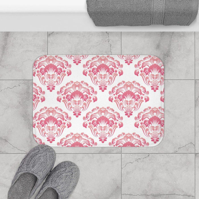 Pink Damask Bath Mat, Vintage Bath Rug, Traditional Bath Mat, Bathtub Mat, Shower Mat, Bathroom Bath Mat, Bathroom Decor