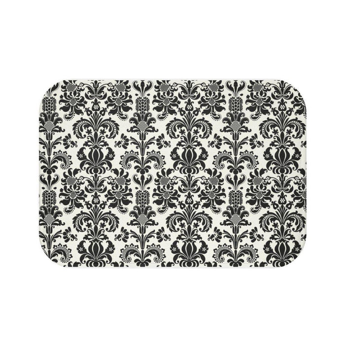 Black White Damask Bath Mat, Vintage Bath Rug, Traditional Bath Mat, Bathtub Mat, Shower Mat, Bathroom Bath Mat, Bathroom Decor