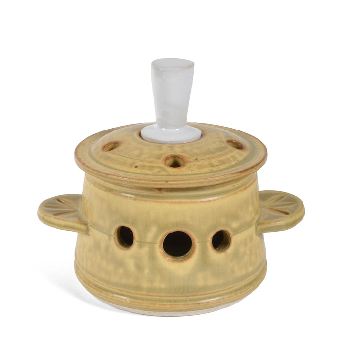 Dan Saultman Porcelain Pottery Garlic Keeper with Finial Lid, Wheat
