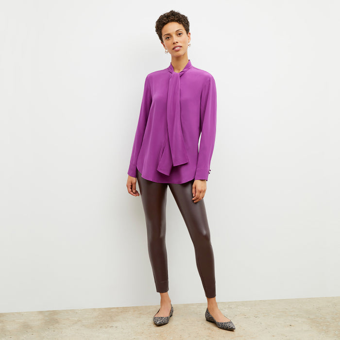 Front image of a woman wearing the Darcy Top in Purple Jasper |