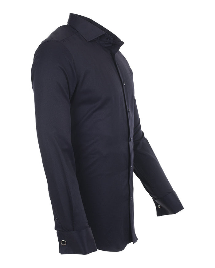 Dark Blue Casual Twill Double Cuffed Shirts-Makrom