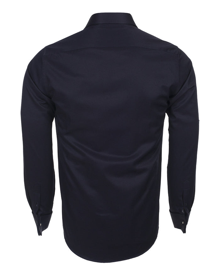 Dark Blue Casual Twill Double Cuffed Shirts-Makrom