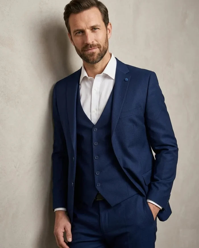Dark Blue Classic Plain 3 Piece Men's Suit