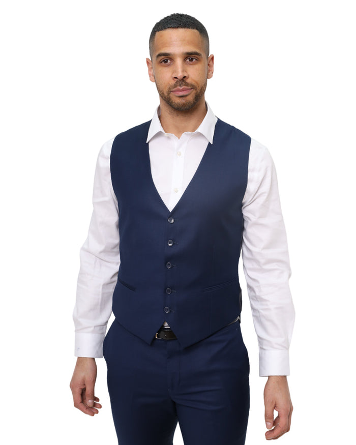 Dark Blue Classic Plain 3 Piece Men's Suit-Makrom