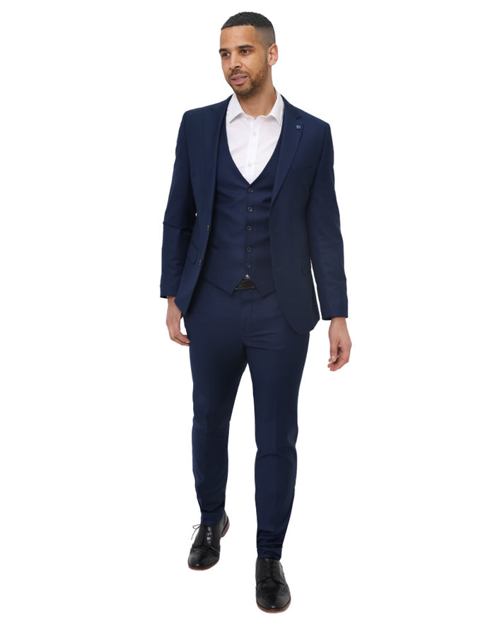 Dark Blue Classic Plain 3 Piece Men's Suit-Makrom