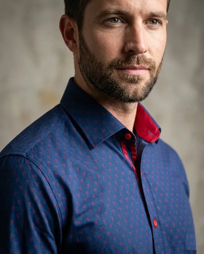 Dark Blue Classic Print Fashion Shirt