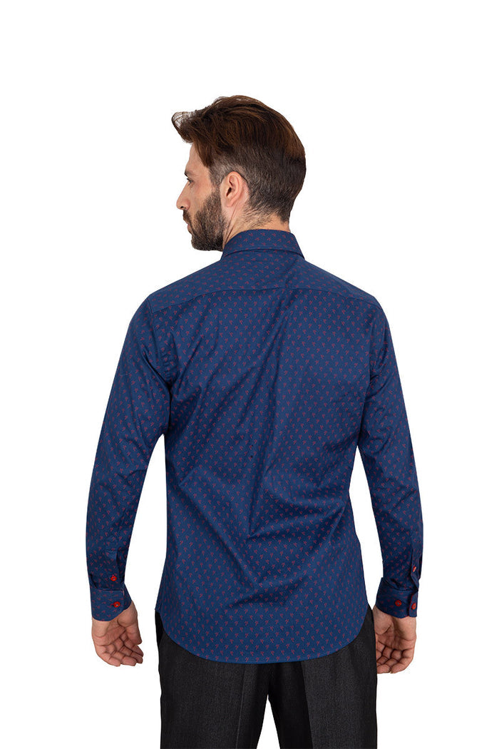 Dark Blue Classic Print Fashion Shirt-Makrom