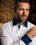 Dark Blue Embroidery Design Collar & Cuff Shirt