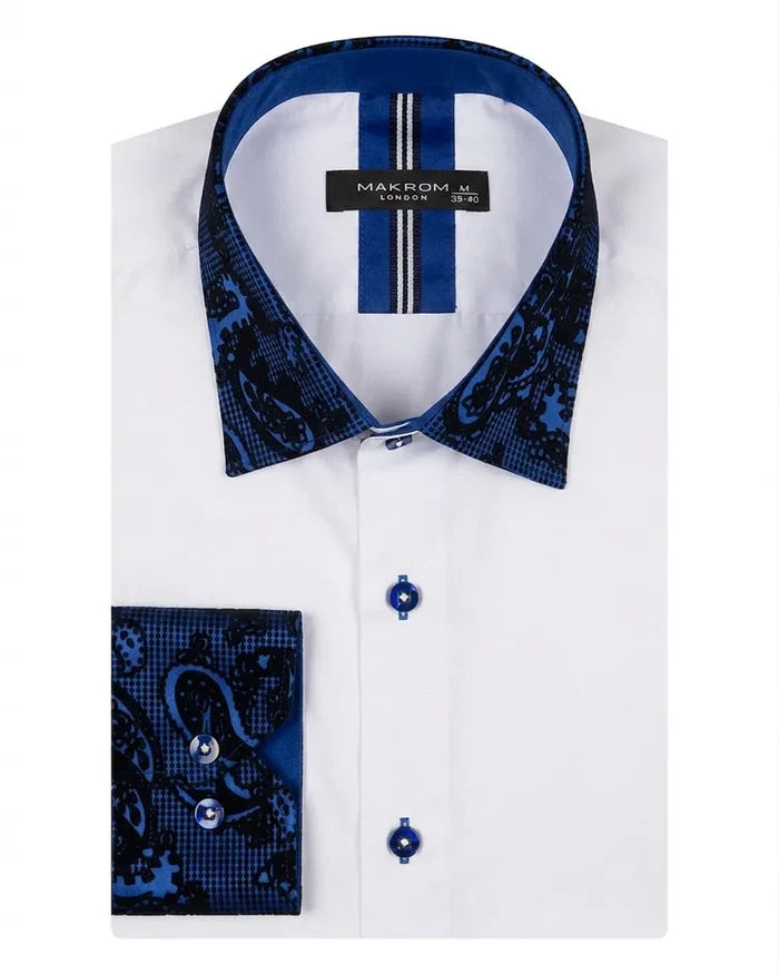 Dark Blue Embroidery Design Collar & Cuff Shirt