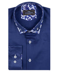 Dark Blue Floral Double Collar Men's Shirt-Makrom