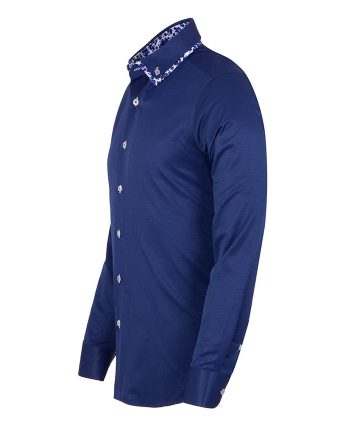 Dark Blue Floral Double Collar Men's Shirt-Makrom