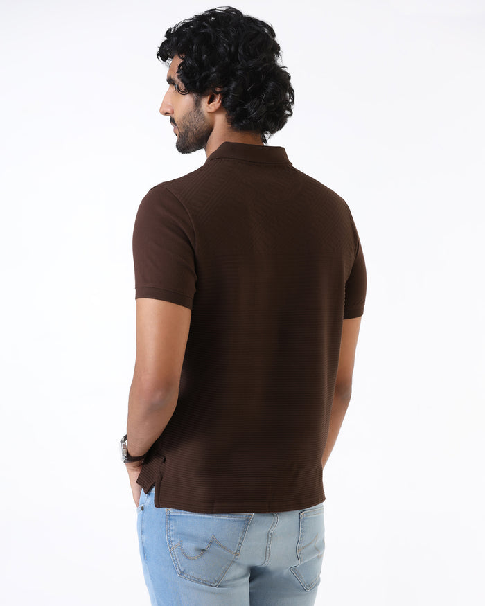 Dark Brown Textured Polo - Bourbon