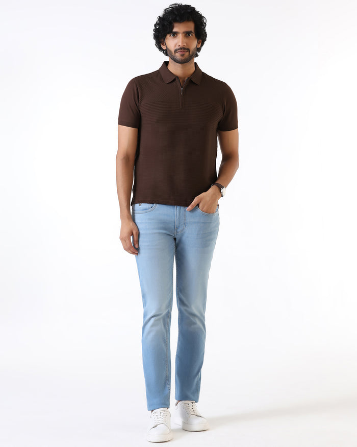 Dark Brown Textured Polo - Bourbon