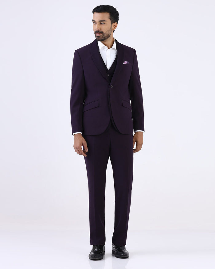 Dark Purple Three Piece Textured Suit - Gerren