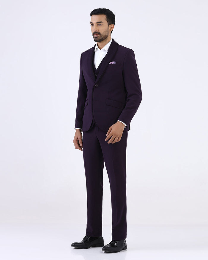 Dark Purple Three Piece Textured Suit - Gerren