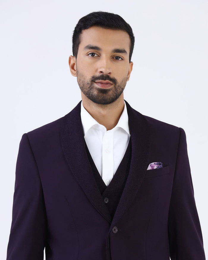 Dark Purple Three Piece Textured Suit - Gerren