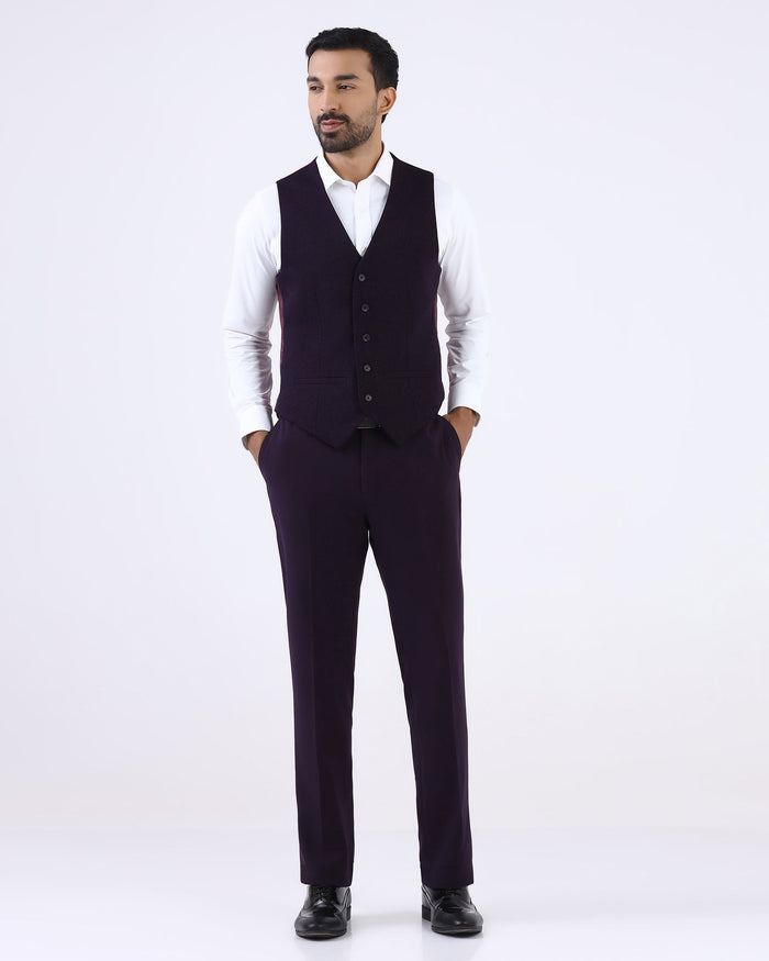 Dark Purple Three Piece Textured Suit - Gerren