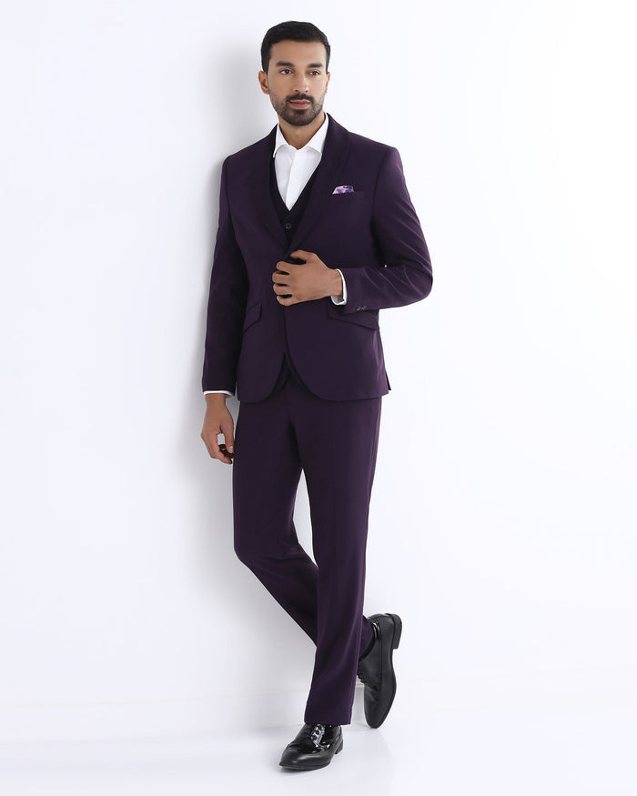 Dark Purple Three Piece Textured Suit - Gerren