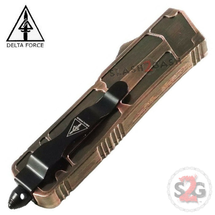 Delta Force Reaper Grey Skull D/A OTF Automatic Knife 440c Double Edge Plain Silver