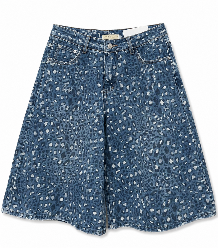 Denim Blue Leopard Print Bermuda Shorts - Born To Glam