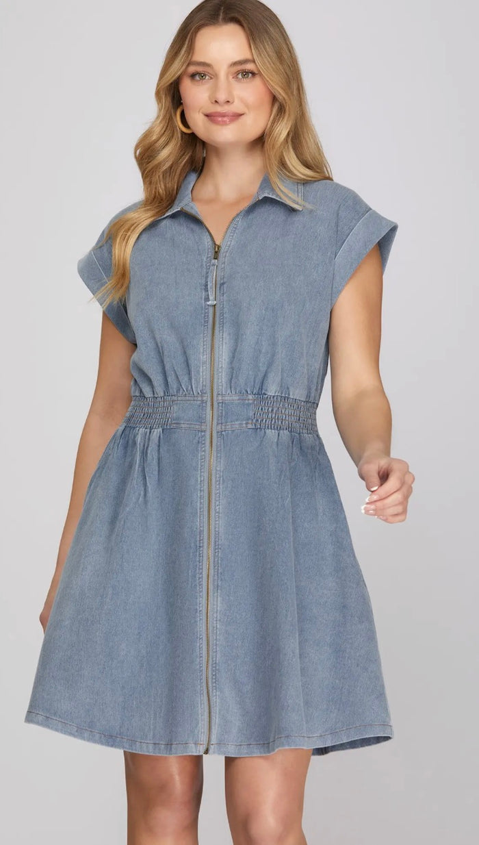 Denim Midi Zipper Dress