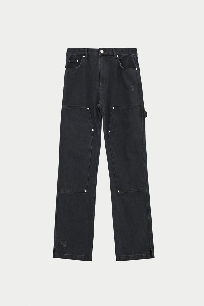 DENIM RIVET DETAIL CARPENTER JEANS - BLACK WASH