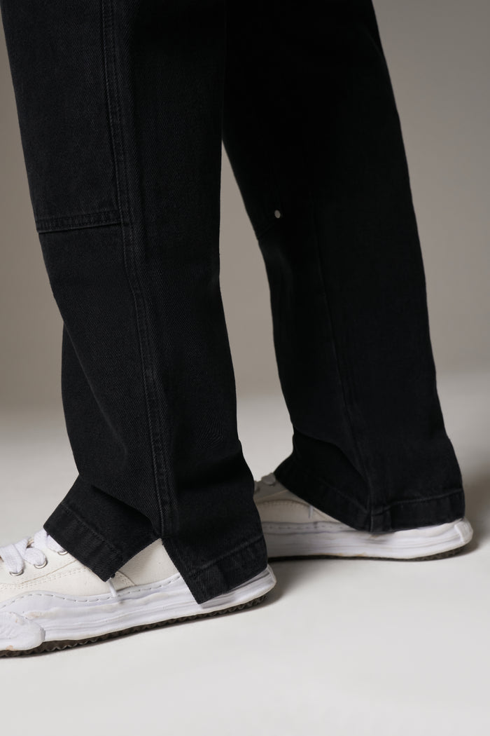 DENIM RIVET DETAIL CARPENTER JEANS - BLACK WASH