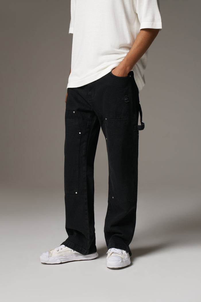DENIM RIVET DETAIL CARPENTER JEANS - BLACK WASH
