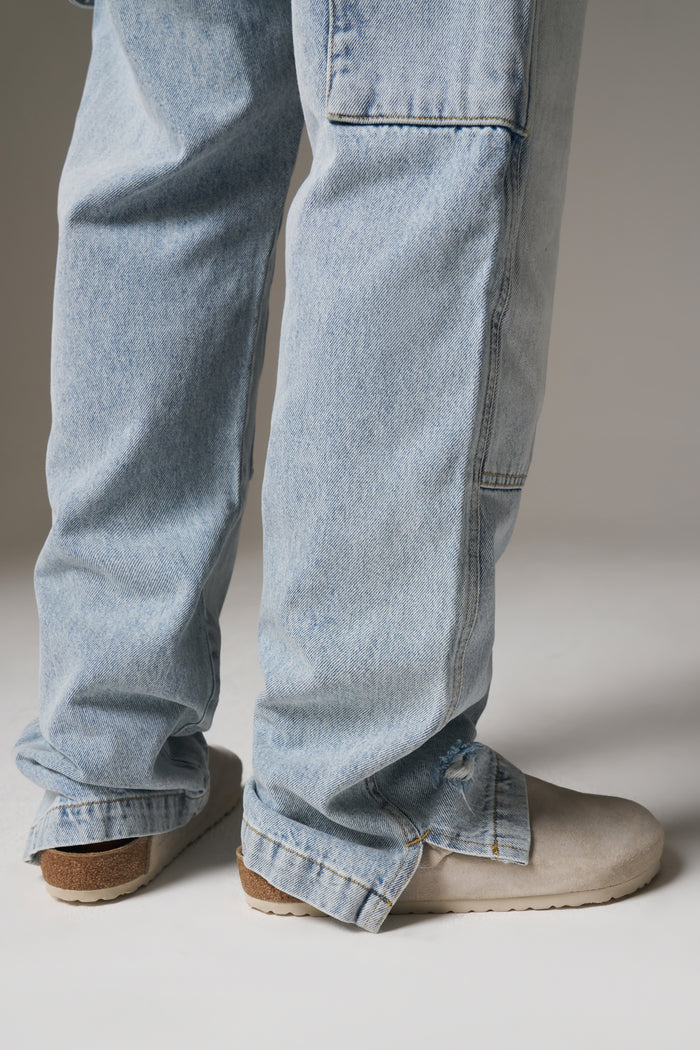 DENIM RIVET DETAIL CARPENTER JEANS - BLUE WASH