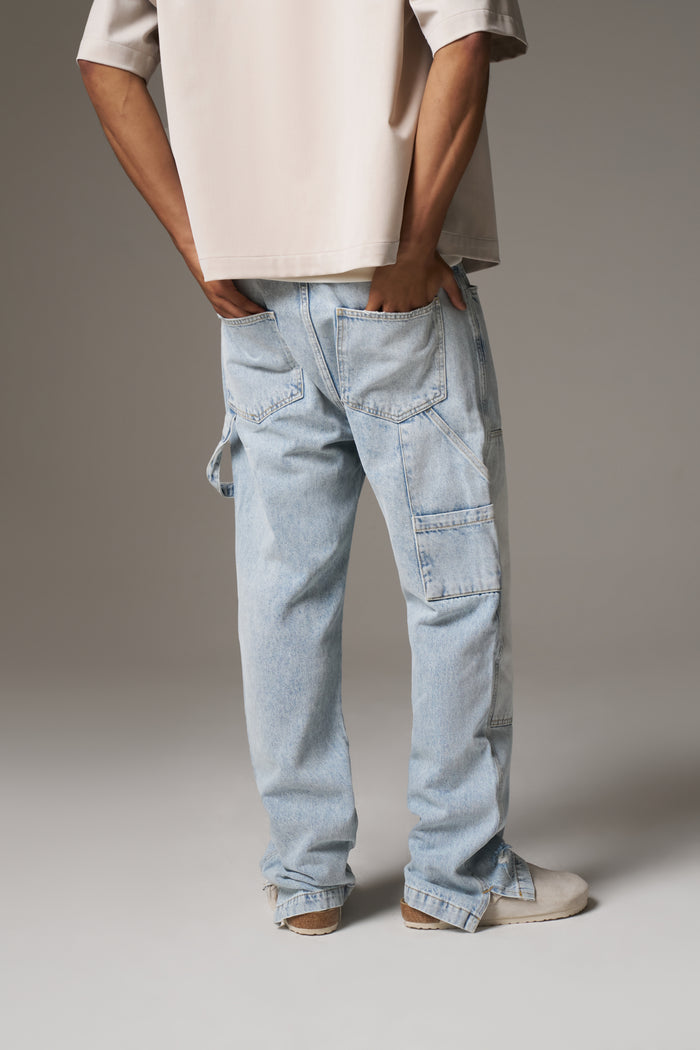 DENIM RIVET DETAIL CARPENTER JEANS - BLUE WASH