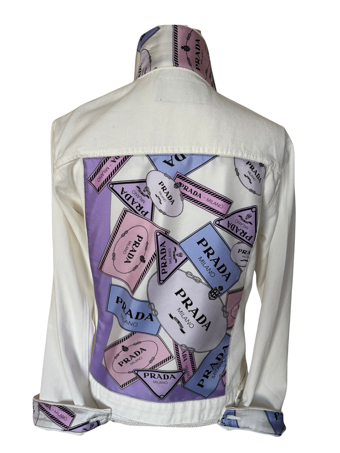 Designer Scarf White Denim Jacket