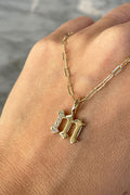 Diamond Gothic Initial Pendant Necklace - Yellow Gold