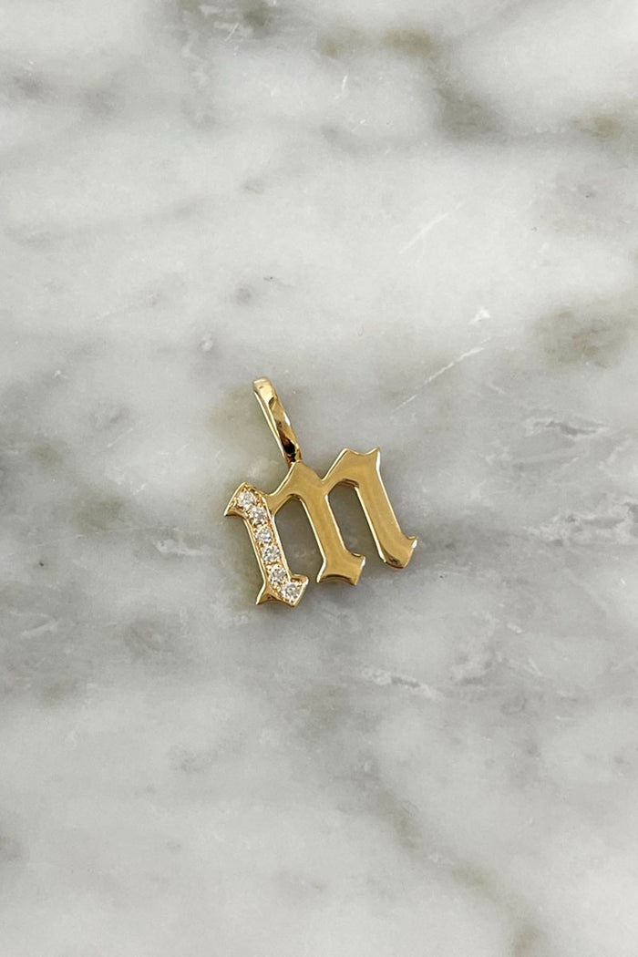 Diamond Gothic Initial Pendant Necklace - Yellow Gold