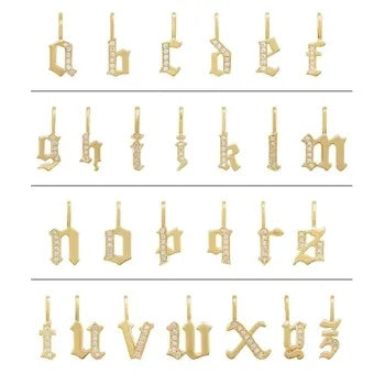 Diamond Gothic Initial Pendant Necklace - Yellow Gold