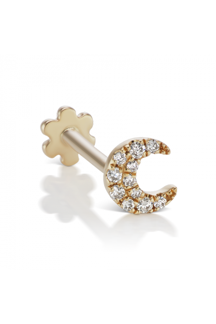 Diamond Moon Threaded Earstud - Yellow Gold