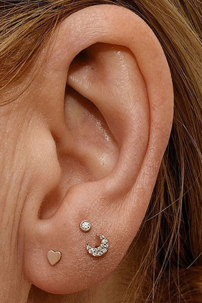 Diamond Moon Threaded Earstud - Yellow Gold