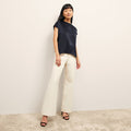 Front image of a woman wearing the Didion Top in Galaxy Blue | Lead